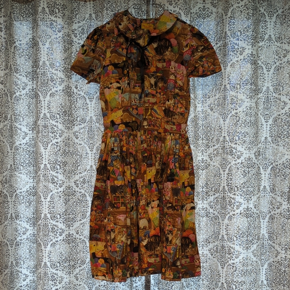 Bernie Dexter Brown and Orange Midi Sundress with Peter Pan Collar
